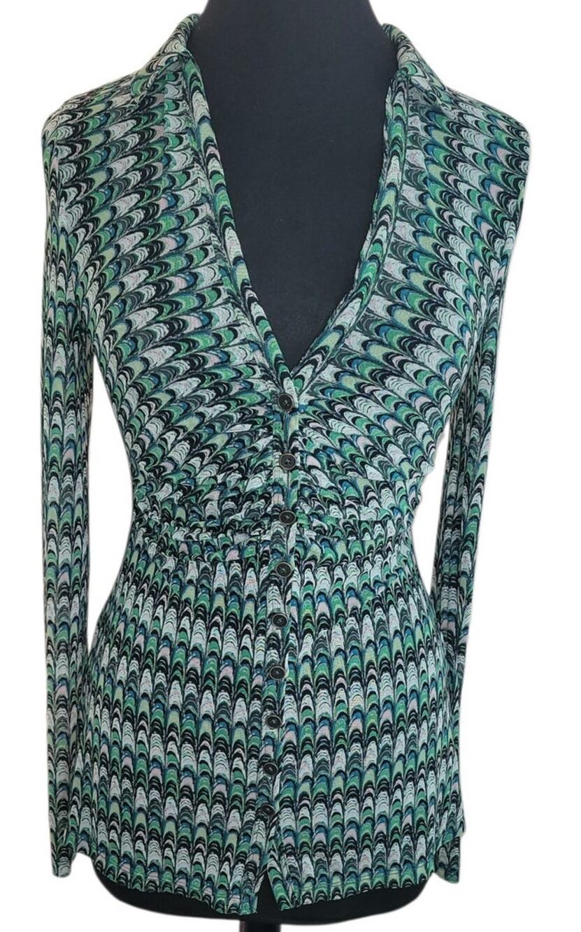 Free People Mesh Blouse Green Psychedelic S Retro Boho Eclectic Muse Free Spirit